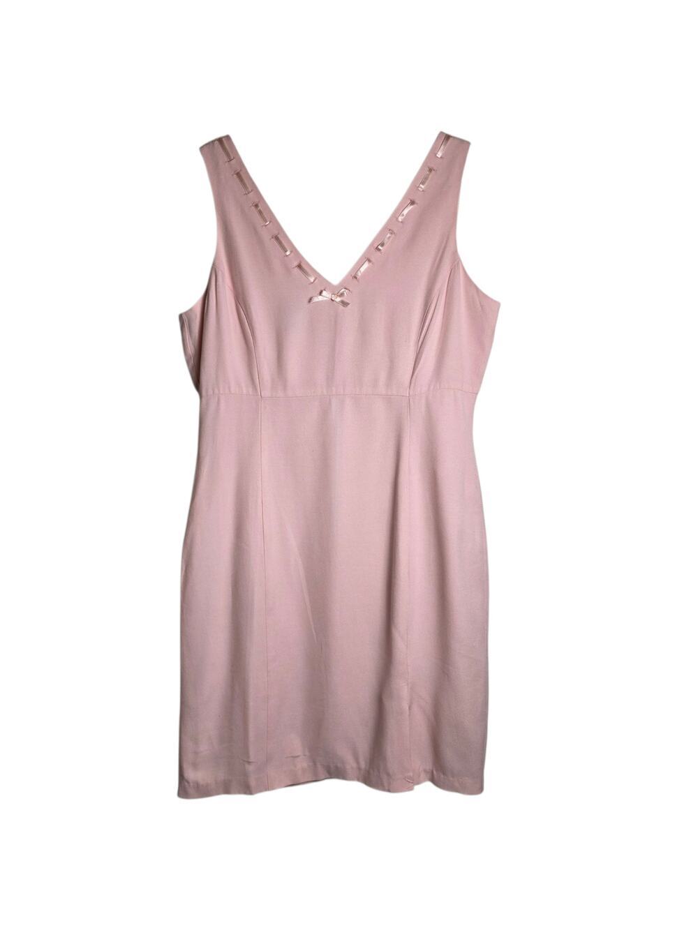 Vintage Pink Coquette Ribbon Dress Y2K Balletcore Sheath Size 14 Mini
